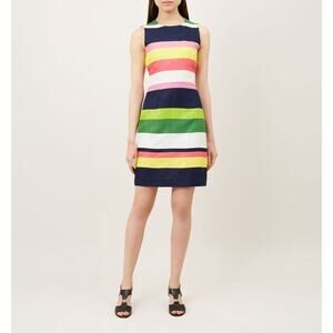 Hobbs London Designer Colorful Colorblock Linen Ives Sheath Dress US 10